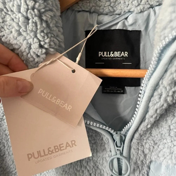 Pull & Bear Soft Teddy Sherpa Zip Up Jacket Sweater NWT Light Blue Size XS - Picture 4 of 5